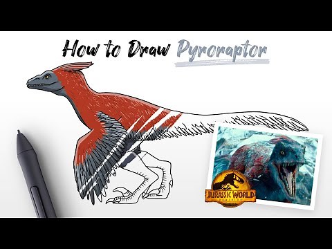 How to draw Pyroraptor dinosaur from Jurassic World Dominion movie - easy step by step