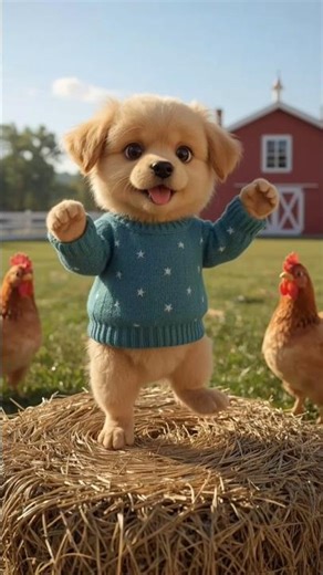 💫 Teal Sweater Puppy Busts Hilarious Dance—Chickens Are Shocked! 😂🐔
