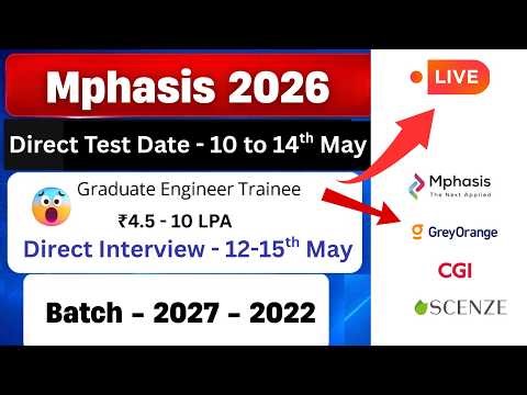 😱Mphasis Direct Interview - 12th,15th May | Direct test Hiring 2026 - 10, 12, 13th May | hire me plz