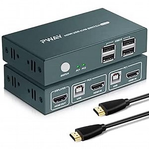 KVM Switch HDMI 2 in 1 Out Box, 4K@30Hz with USB 2.0 Hubs, HDMI Cables and USB-B Cables Attached, Downward Compatible Lower Resolution