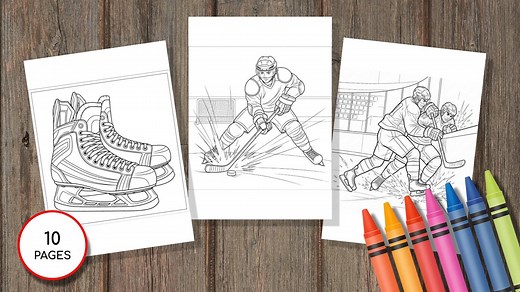 Printable Hockey Coloring Book | 10 Sports Coloring Pages - Etsy