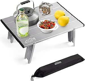 jkwokback Foldable Beach Table Ultralight Aluminum, Mini Folding Camping Table for Picnic Outdoor Hiking Backpack, White Silver