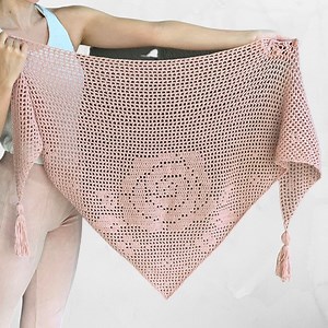 CROCHET PATTERN - Bella Rosa Shawl - Filet Crochet Shawl With Rose Flower Motif Worked Bottom-up - PDF Pattern - Instant Download by Wilmade - Etsy