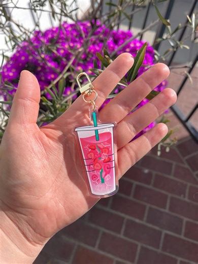 Strawberry Pink Iced Drink Keychain | Cute Kawaii Beverage Charm | Summer Drink Keychain | Acrylic Keychain Gift - Etsy