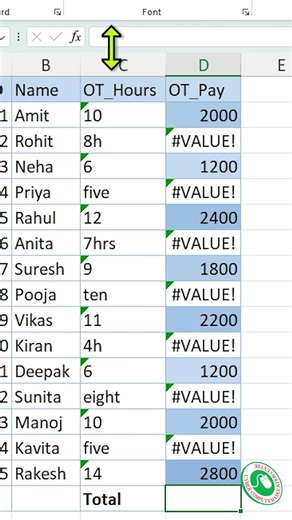 Excel Smart Trick 🔥 VALUE Error होते हुए भी Total निकालो #shorts #excel