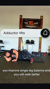 ADDUCTOR LIFTS Let's get you sitting, standing, and walking better! Improving adductor strength is directly connected to improving BALANCE & FOOT DROP. Why, because your adductors control your pelvis and when you have better neurologic control of your pelvis, the signals between your brain and feet improve = BALANCE & REDUCED LOWER BODY SPASTICITY. As you do this exercise, focus on keeping your body in a straight line and lift your leg from your high groin area and not your foot. When you improv
