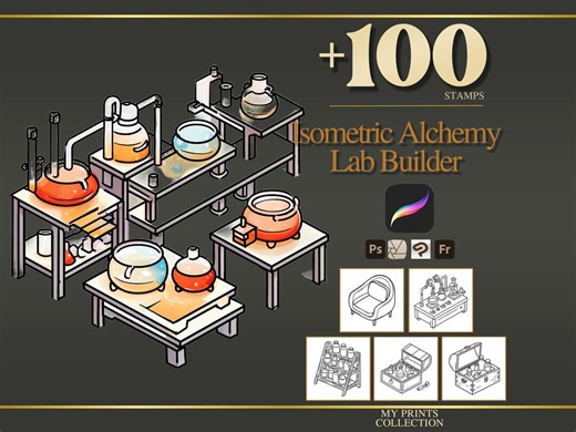 Isometric Alchemy Lab Builder Procreate Stamps & Photoshop Brushes – 100  Clipart, Illustration, Line Art, Stencil, Brush Pack - Etsy