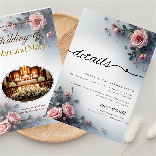 Christian Wedding Invitation Set | Bible Verse, Floral Design (editable) - Etsy