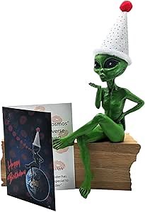 Alien Invasion Alien Statue “Flirty” 10 inch H Figurine Birthday Home Décor with Personalized Alien Birthday Greeting Card and QR Activated Surprise Video Greeting (Cosmic Green)