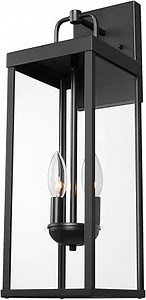 Outdoor Wall Sconce Light, 20 Inch Tall Transitional Exterior Wall Bracket Lighting with Clear Glass, Anti-Rust Powder Coat Black Modern Outside Lantern for Front Porch Corridor Doorway Patio