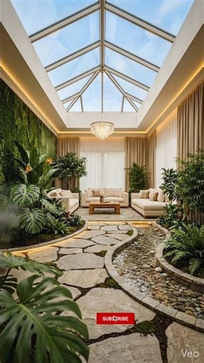 🌿 Jungle Atrium Living Room#LuxuryInterior #JungleAtrium #IndoorGarden
