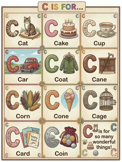 Letter C Words for Toddlers & Preschoolers🐱🍰 | Learn the Letter C: Cat, Cake, Cup, Car, & More!