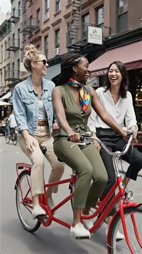 Put me and my friends on a 3 seat tandem bicycle riding through uptown New York city