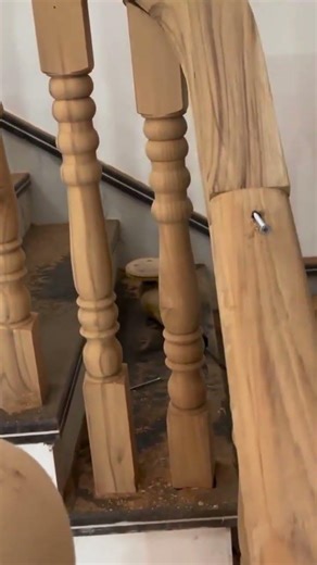 the process of installing wooden railings on stairs #construction #railing #stairs #popular #shorts