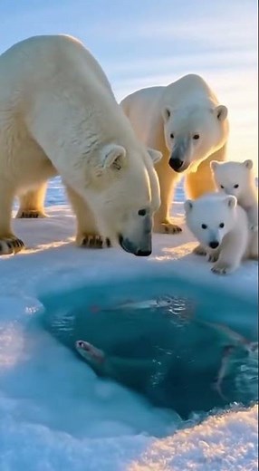 😳Polar Bear Family Fishing in the Arctic — Heartwarming Real Wildlife Moment!”