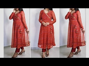 New Designer Naira Style Kurti Cutting and Stitching/Umbrella side Slit Kurti Cutting/Angrakha kurti