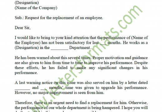 Sample Request Letter for the Replacement of an Employee