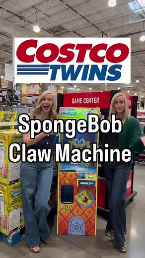 Are ya ready kids?! 🧽🪼🏝️🍔 The SpongeBob Claw Machine just dropped at Costco. 👀 ✨ Features include: 💡 Light-up marquee glowing controls 🎮 Easy, normal, and “scam” modes 🧸 Includes 6 SpongeBob plush toys 6 prize capsules 🔐 Secure refill door with combo lock 📏 Over 5 feet tall — real arcade vibes Run to Costco before this one’s gone! @Costco Twins #costco #costcofinds #arcade #gamer #clawmachine