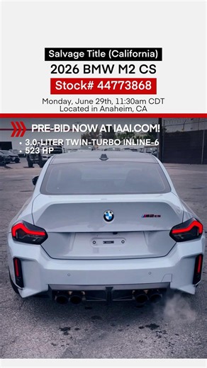 This 2026 BMW M2 CS is waiting for your bids‼️ Head to iaai.com now for more details!