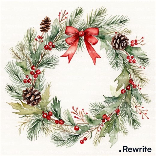 10 Christmas Wreath Clipart, Watercolor Holiday Greenery & Mistletoe, Vintage Winter Botanical Wreath Illustration, High Quality JPG - Etsy