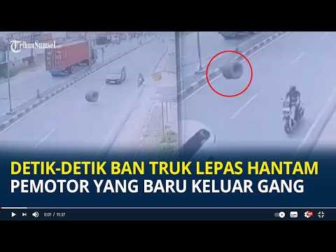The Moment a Truck Tire Came Off and Hit a Motorcyclist Just Coming Out of an Alley in Cirebon, T...