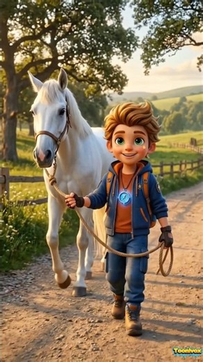 Little Boy Leads a White Horse! 🐎✨ | #cartoon #kidsvideo #horse