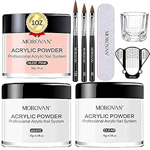 Morovan Acrylic Nail Kit - Acrylic Powder Nail Set Professional Clear White Nude Colors Acrylic Nail Powders Nail Forms Acrylic Brush for Acrylic Nails Extension Beginner kit