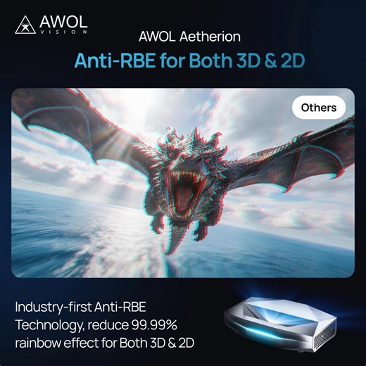 ⚡ Industry-First Anti-RBE Technology 🔥 Best offer unlocked for early reservations. ✨ Enjoy true 4K clarity with 99.99% reduced rainbow effect for both 2D & 3D. 🛒 Reserve early and save. | AWOL Vision