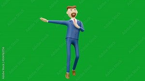 3D render cartoon office worker animation dance gestures or emotions happy, sad, isolated on background.
