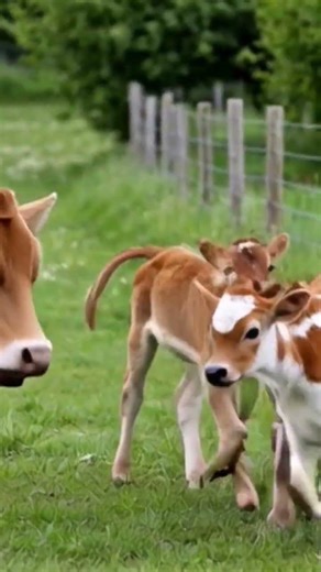 “Cute Baby Calves Playing Beside Their Grazing Mom” #nature