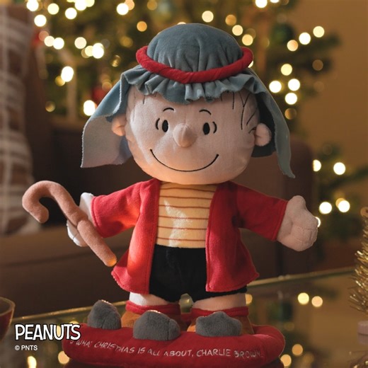 Relive Linus’ Christmas speech in its entirety with the Peanuts® Linus Speech plush. https://bit.ly/3YSyEjT | Hallmark Gold Crown Stores