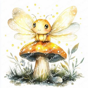 11 Baby Firefly Clipart, Mushroom Bug Clipart, Fantasy Insect Clipart, Printable Watercolor, High-quality JPG&PNG, Papercraft, Junk Journal - Etsy