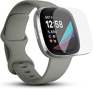 Wasserstein Screen Protector for Fitbit Sense, Versa 3, and Versa 4 - Made for Fitbit - Clear, Flexible TPU Film Cover Compatible with Fitbit Sense, Versa 3, and Versa 4 (Transparent - 3 Pack)