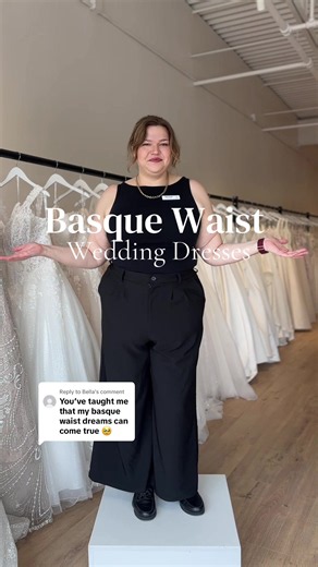 Replying to @Bella The style of the season ✨ AND curvy brides can rock it too! That gorgeous low, waist defining detail that comes to a point adds elegance and whimsy to our gowns 💍 early 2027 brides have you booked your appointment yet? ➡️ #weddingdressinspo #basquewaistweddingdress #curvybride #2027bride #curvybridalboutique