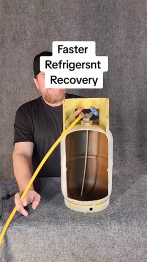 tips for faster refrigerant recovery. 1st, flip the tank upside down and use the vapor port 2nd larger hose to the recovery tank. 3rd ditch the manifold and use a Wye or the connector directly at the recovery machine 4th ditch the 1/4 hoses and use 3/8 hoses for faster flow. 5th use valve core removal tools VCRT to remove the restriction of the shradee valve cores 6th use a subcooler between the recovery machine and tank in a bucket of ice water. This lowers the tank temperature and pressure, re