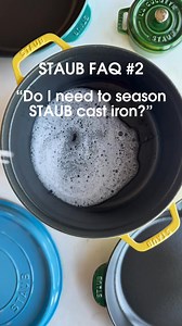 “Do I need to season STAUB cast iron?” 👇👇👇 No, you never need to season STAUB cast iron cookware. You may think our cast iron needs seasoning because of our iconic matte black interior, but this is one of the most common misconceptions about STAUB. Our cast iron is enameled inside and out, meaning there’s a protective layer that fully encapsulates the raw cast iron. It never needs to be seasoned and does not need to be heated to dry. Go ahead and leave your cast iron to soak overnight, it wil