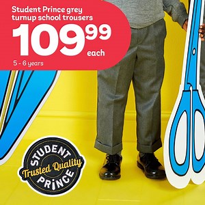 School bottoms at brilliant prices? The answer is always “at PEP”! *Grey school trousers (5 - 6 years) 49.99 each *Student Prince grey school trousers (5 - 6 years) 79.99 each *Student Prince grey turnup school trousers (5 - 6 years) 109.99 each View more: https://bit.ly/3u88sSU | PEP
