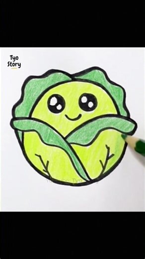 How to Draw a Cute Cabbage #timelapse #easydrawing #howtodraw #menggambar #cabbage #shorts