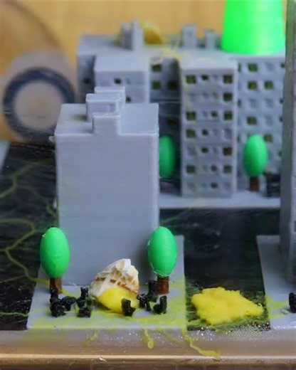 Slime mold taking over miniature city