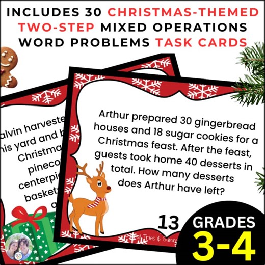 Winter 2 Step Word Problems Christmas 4th 3rd 2nd Grade Two Steps All Operations