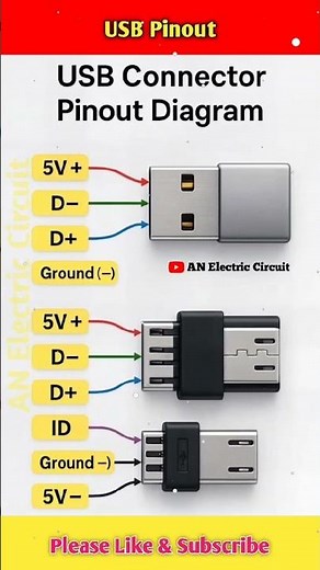 USB Connector Pinout Diagram Explained | #viral #electronic #accircuits #shortsfeed #shorts
