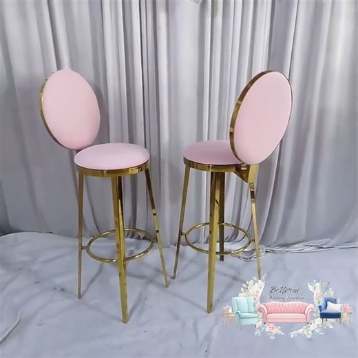 Aurelia Round Back Bar Stool | Upholstered Gold Seating for Weddings & Events