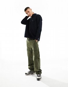 Lee loose fit brushed cotton half zip shirt in black | ASOS