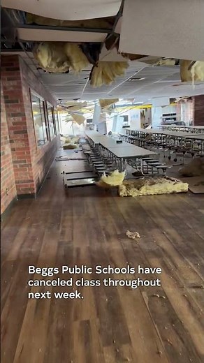 School tornado damage prompts closure in Beggs, Okla. #okwx #weather