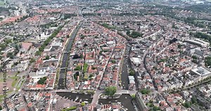 City overview of Leiden, South Holland, The Netherlands. Large city along the coast in De Randstad.