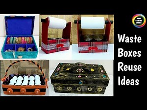 4 Creative Ways of using Waste Cardboard Boxes/ 4 Coll Cardboard Box craft ideas/cardboard box reuse