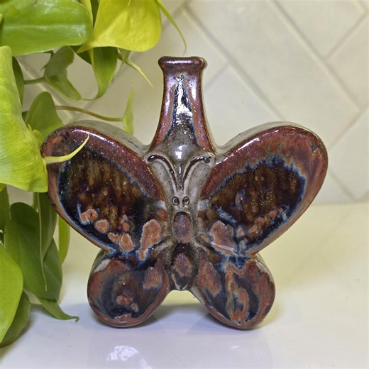 Art Pottery Butterfly Bud Vase: Drip Glaze, Multicolor, 5.5"h X 5.75"w - Etsy