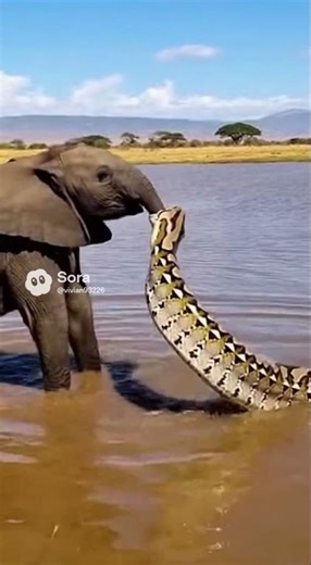 Giant Python Swallows Baby Elephant’s Trunk by the African Lake | Shocking Wildlife Scene#Wildlife