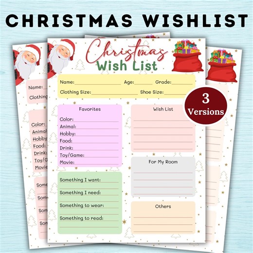 Christmas Wish List Worksheet, Holiday Wishlist Template, Kids Christmas Favorites, Gift Ideas & Santa List Activity (digital Download) - Etsy