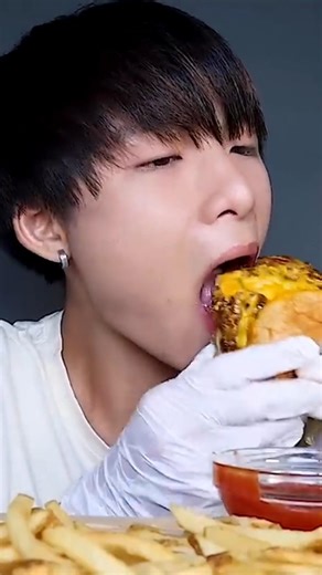 Asmr cheesy burger and fries mukbang #mukbang #asmr